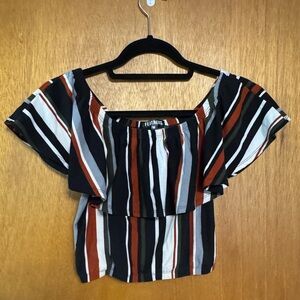 Feathers Women's Striped Black Crop Top